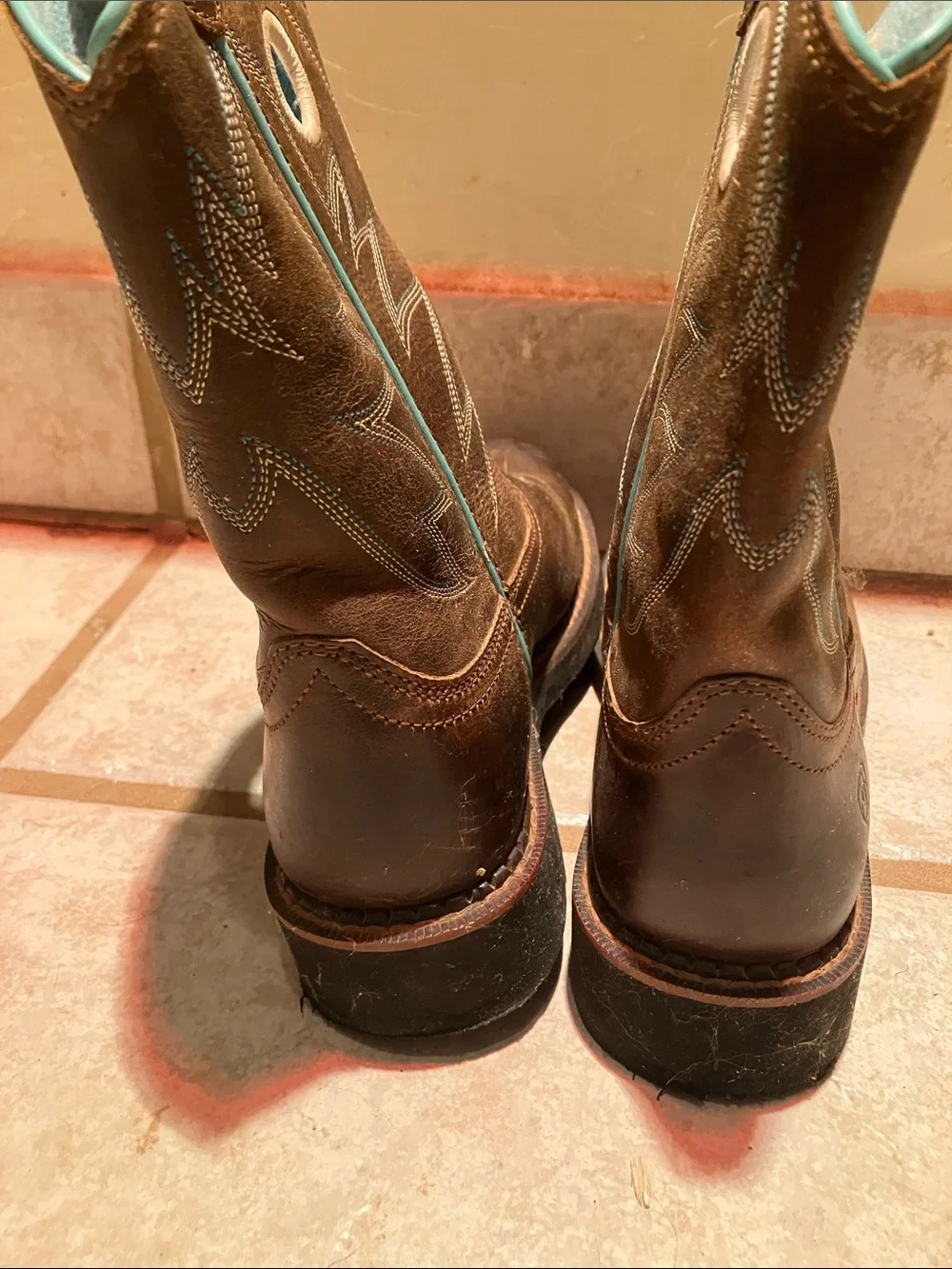 Ariat Kids Brown Leather Pull-On Boots with Turquoise Lining